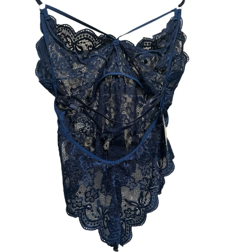 Sexy Lace Bodysuit/Lingerie in Navy Blue- Large
